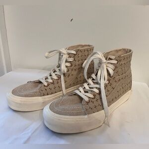 Vans High-Top Hemp Sneakers in Tan and White